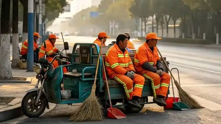 人民日报评环卫工坐三轮车休息遭罚款