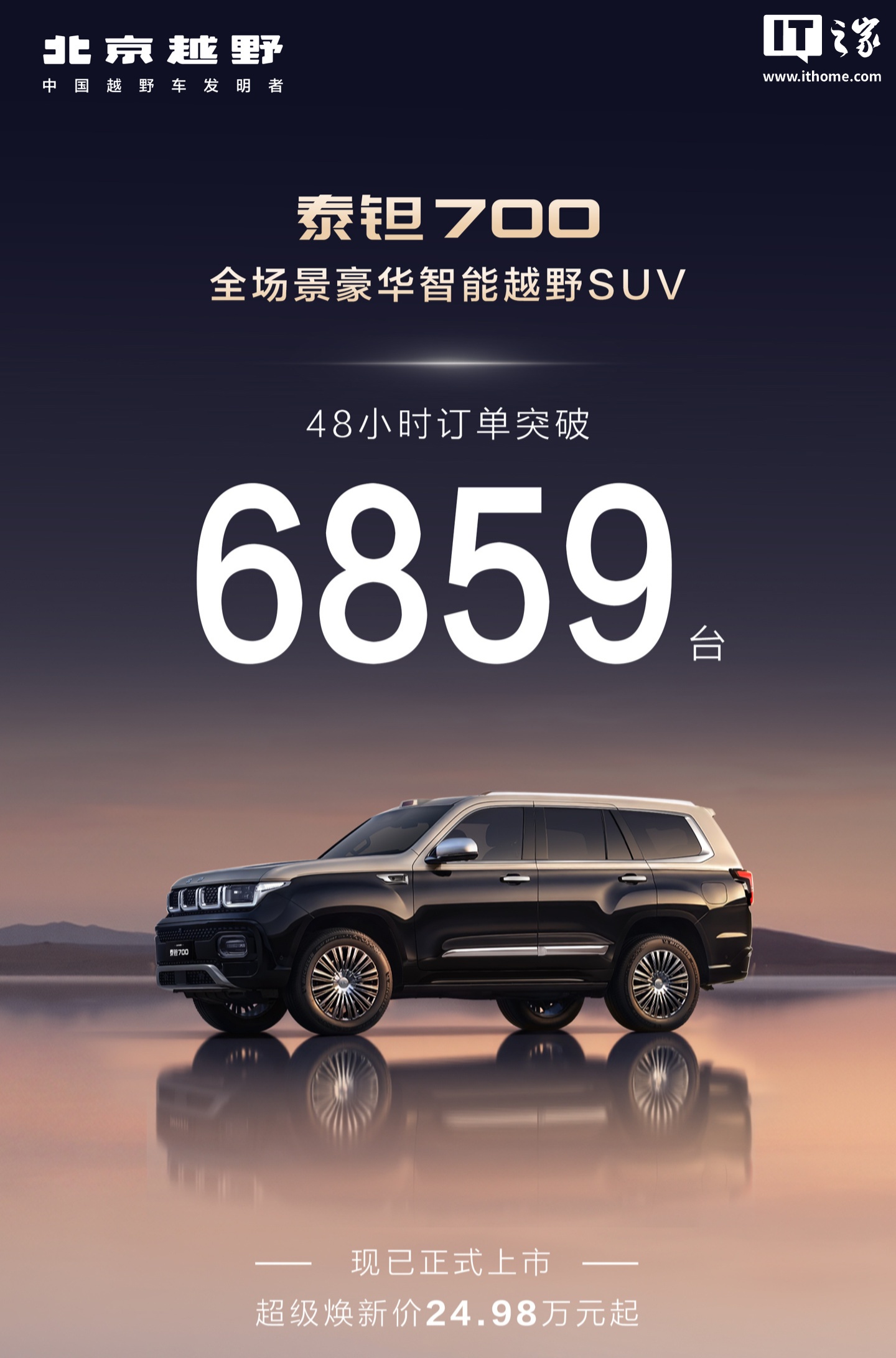 北京越野泰钽 700 上市 48 小时订单突破 6859 辆：搭载华为乾崑智驾 ADS 5，焕新价 24.98 万元起