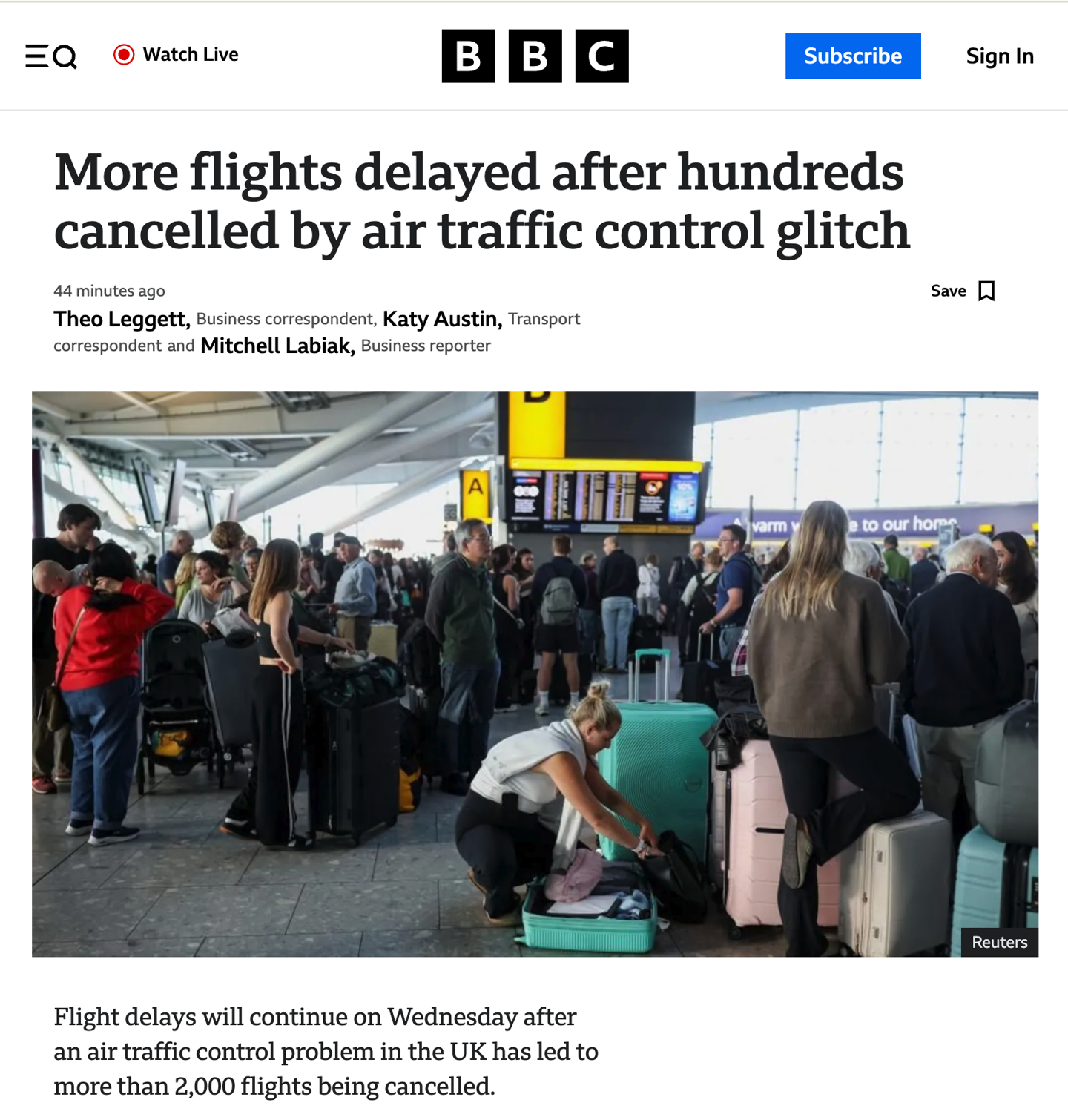 英国航班管理系统故障，逾 2000 架次航班被取消