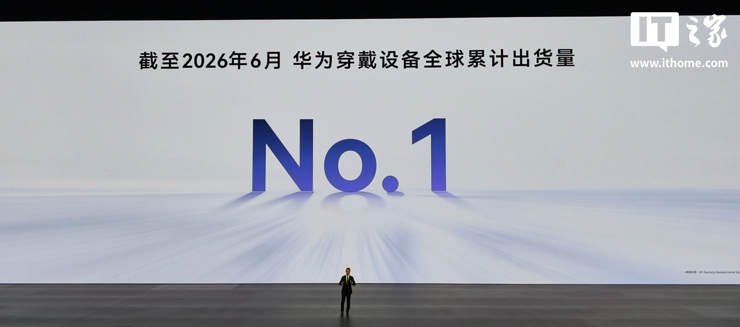 截至 2026 年 6 月，华为穿戴设备全球累计出货量位居第一