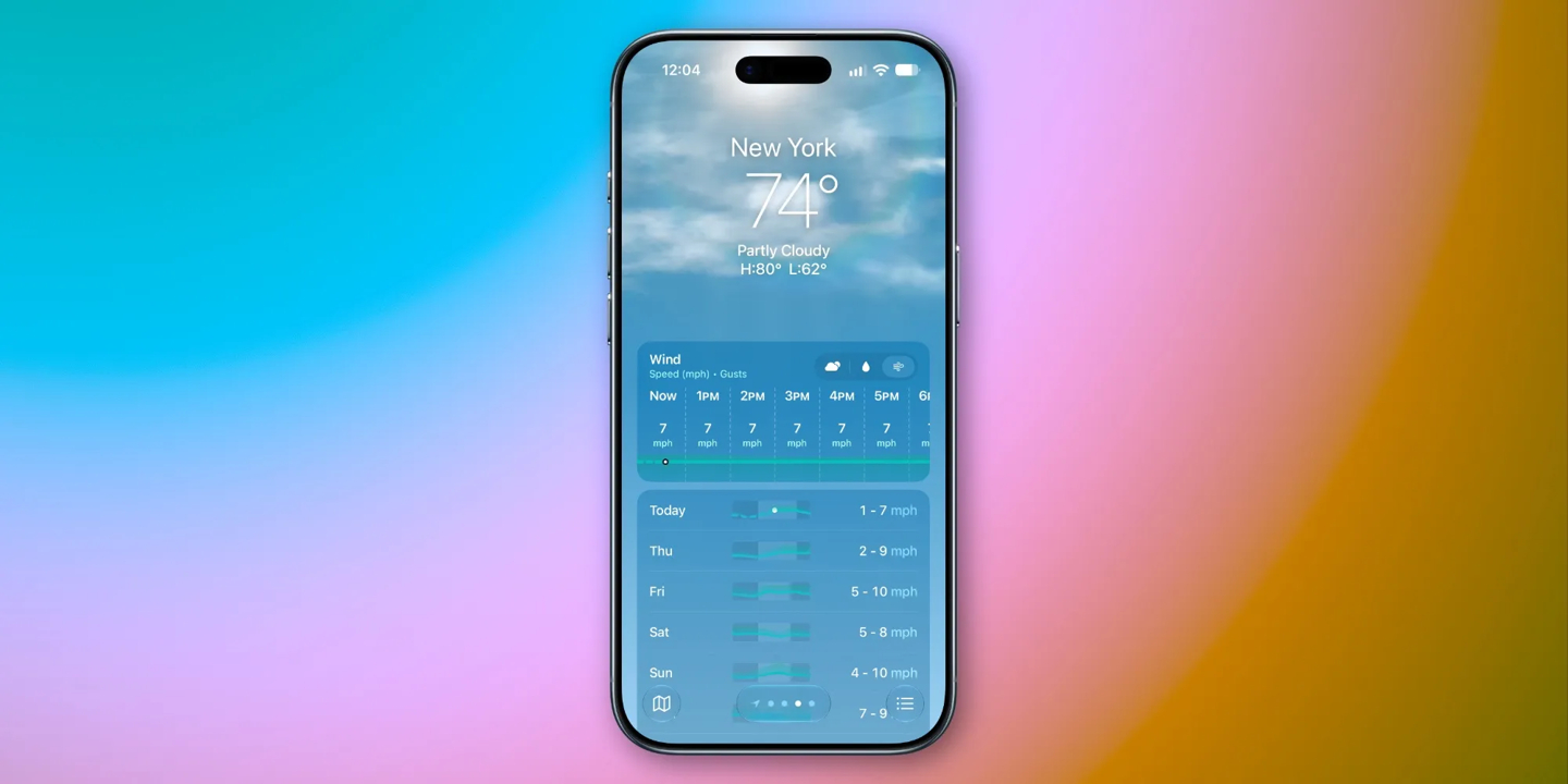 苹果 iOS 27 版天气升级预报主页，让用户洞悉天气状况 / 降水 / 风力