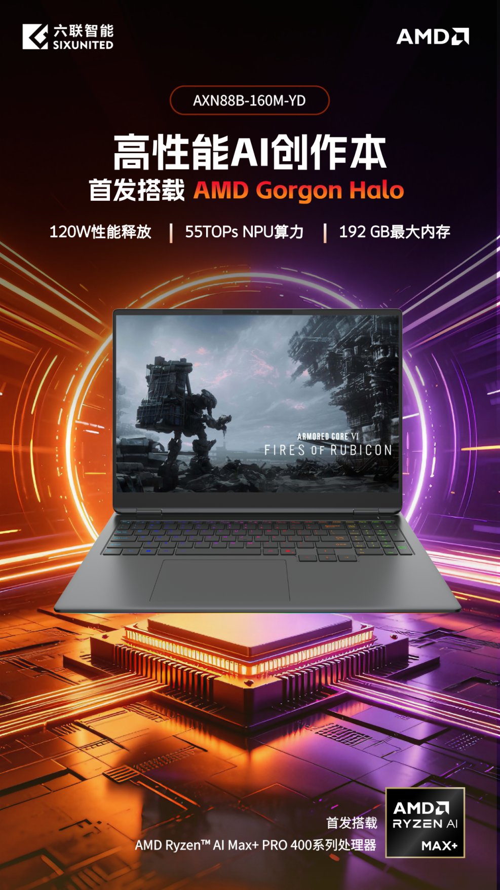 六联智能发布全球首批 "Gorgon Halo" 笔电 AXN88B-160M-YD