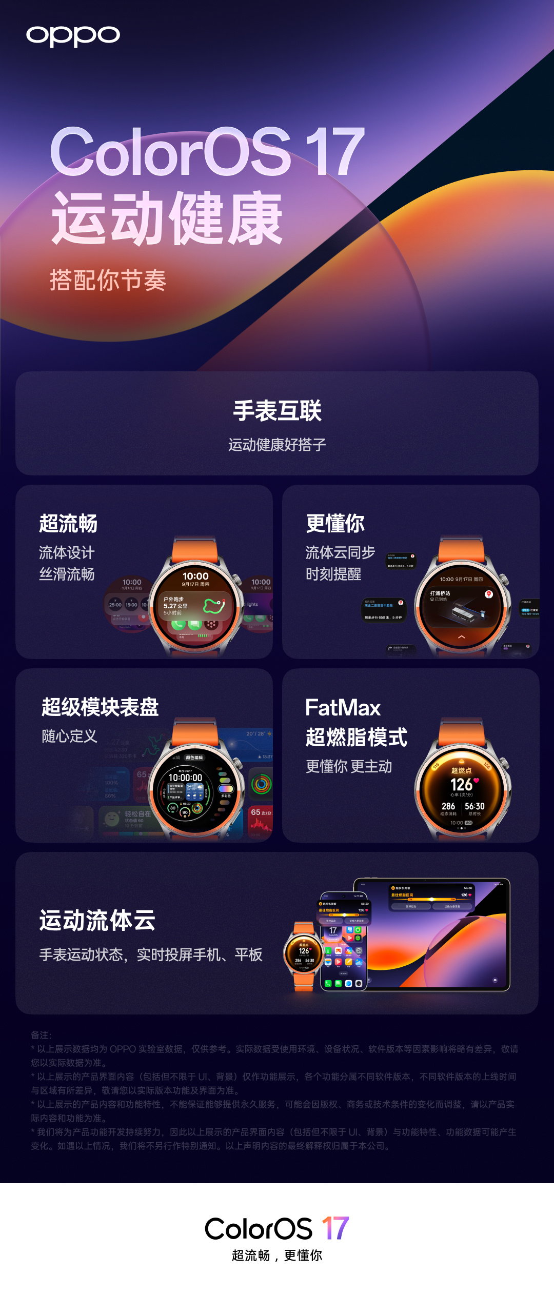 OPPO 手表将同步升级 ColorOS 17：全新流体云和小布建议可无缝流转到手表