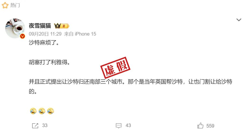 明查｜也门胡塞武装甩出地图，要求沙特割让三省？没有证据