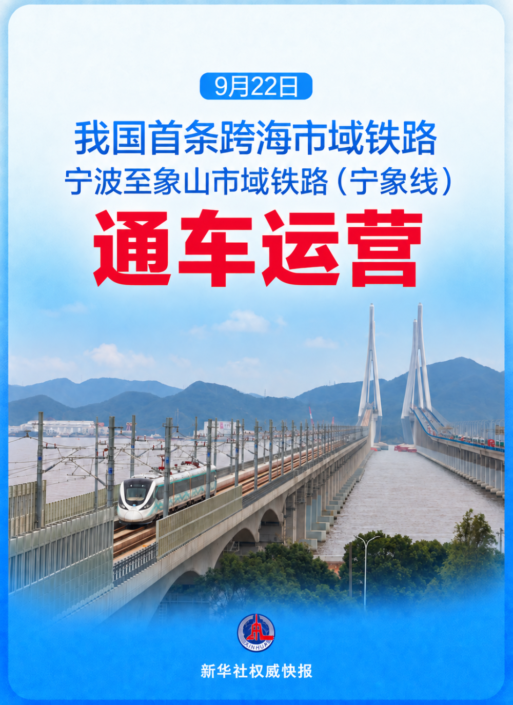 我国首条跨海市域铁路——宁波至象山市域铁路（宁象线）通车运营