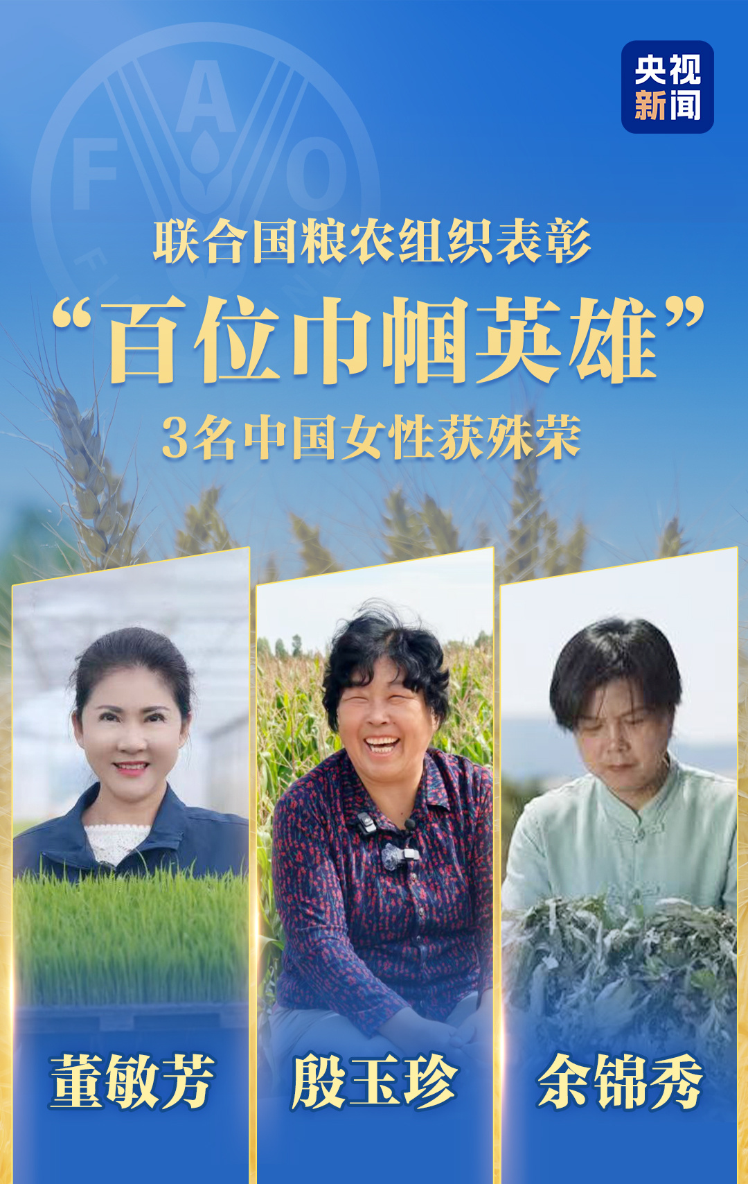 联合国粮农组织表彰“百位巾帼英雄”，殷玉珍等3名中国女性获殊荣