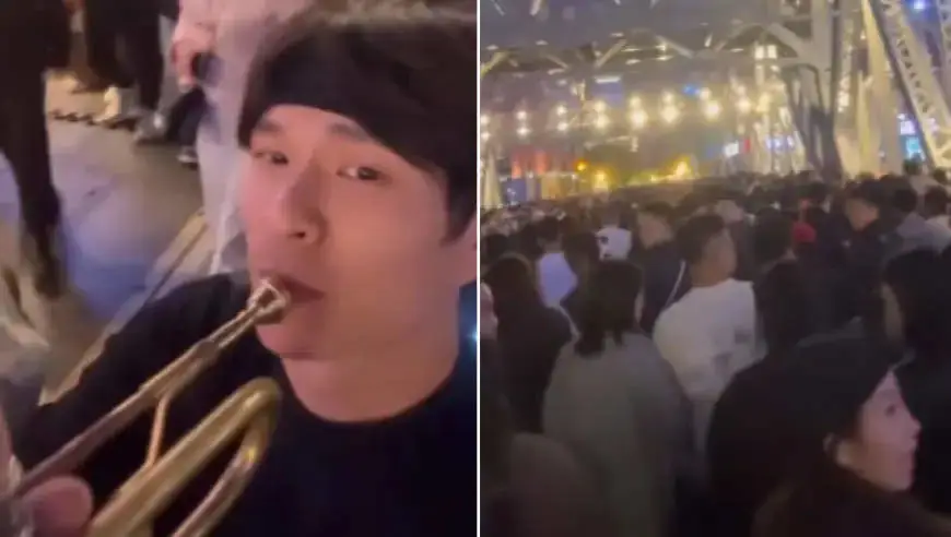 小伙天津解放桥吹响《歌唱祖国》，回头率拉满