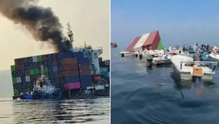 货轮在霍尔木兹海峡起火沉没，大量全新iPhone漂浮在海面