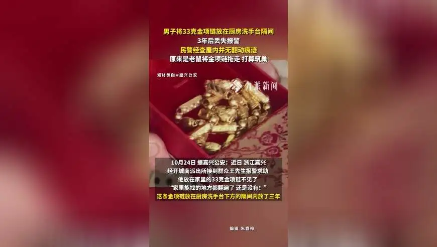 33克金项链藏了3年突然消失，男子翻遍全家找不到，警方破案了：“小偷”真的不是人