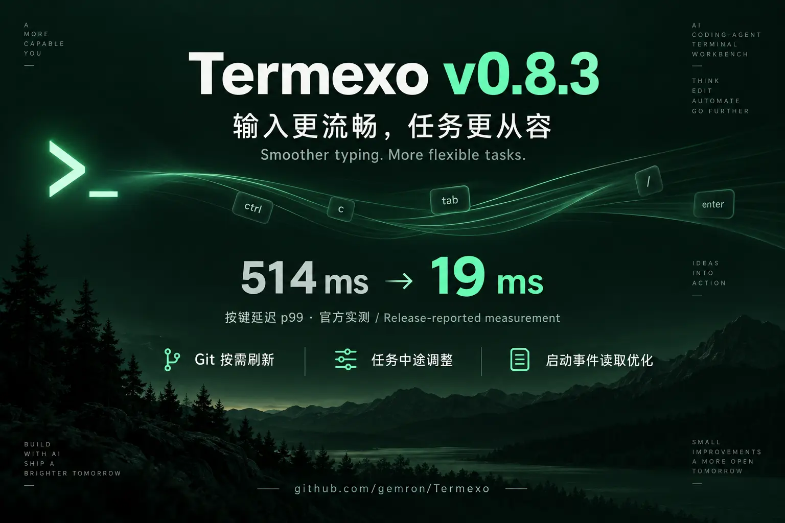 Termexo v0.8.3 发布：优化终端输入响应，支持任务中途追加指令