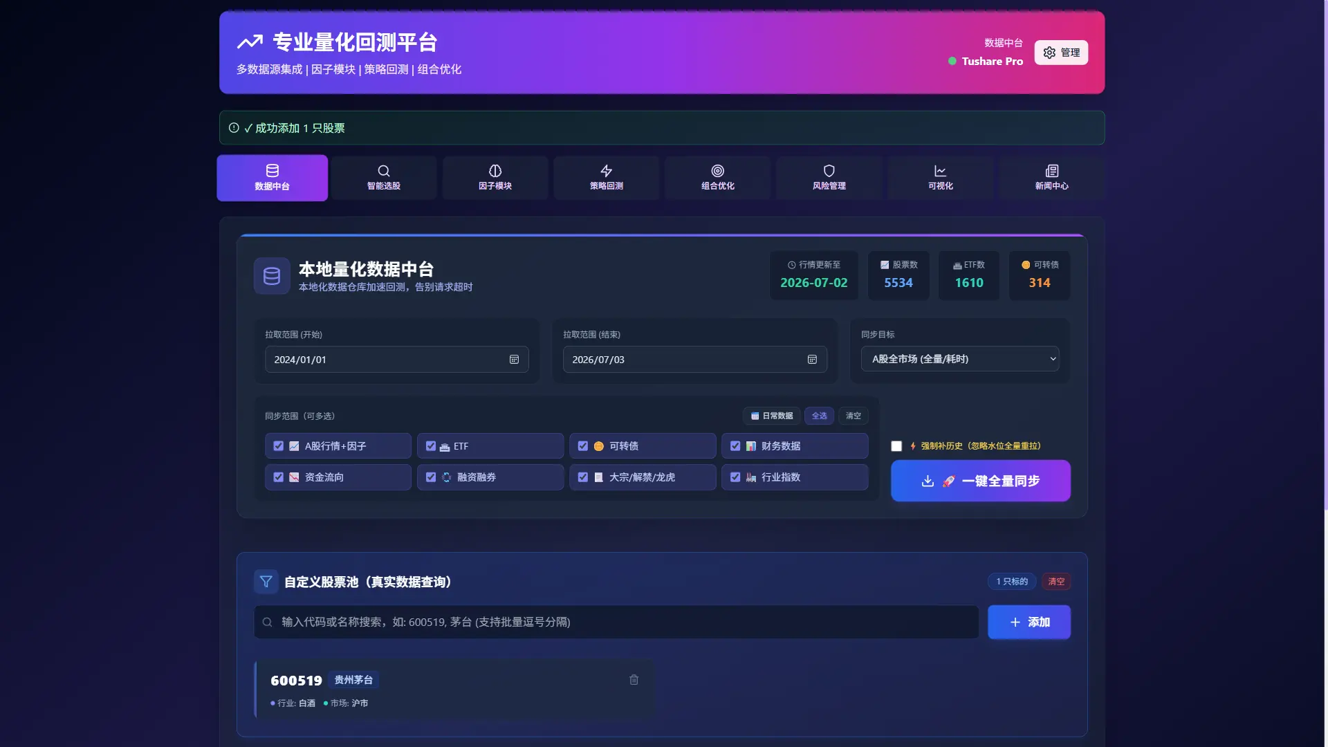 QFO v1.0.1：面向量化新手的本地 A 股研究与回测平台